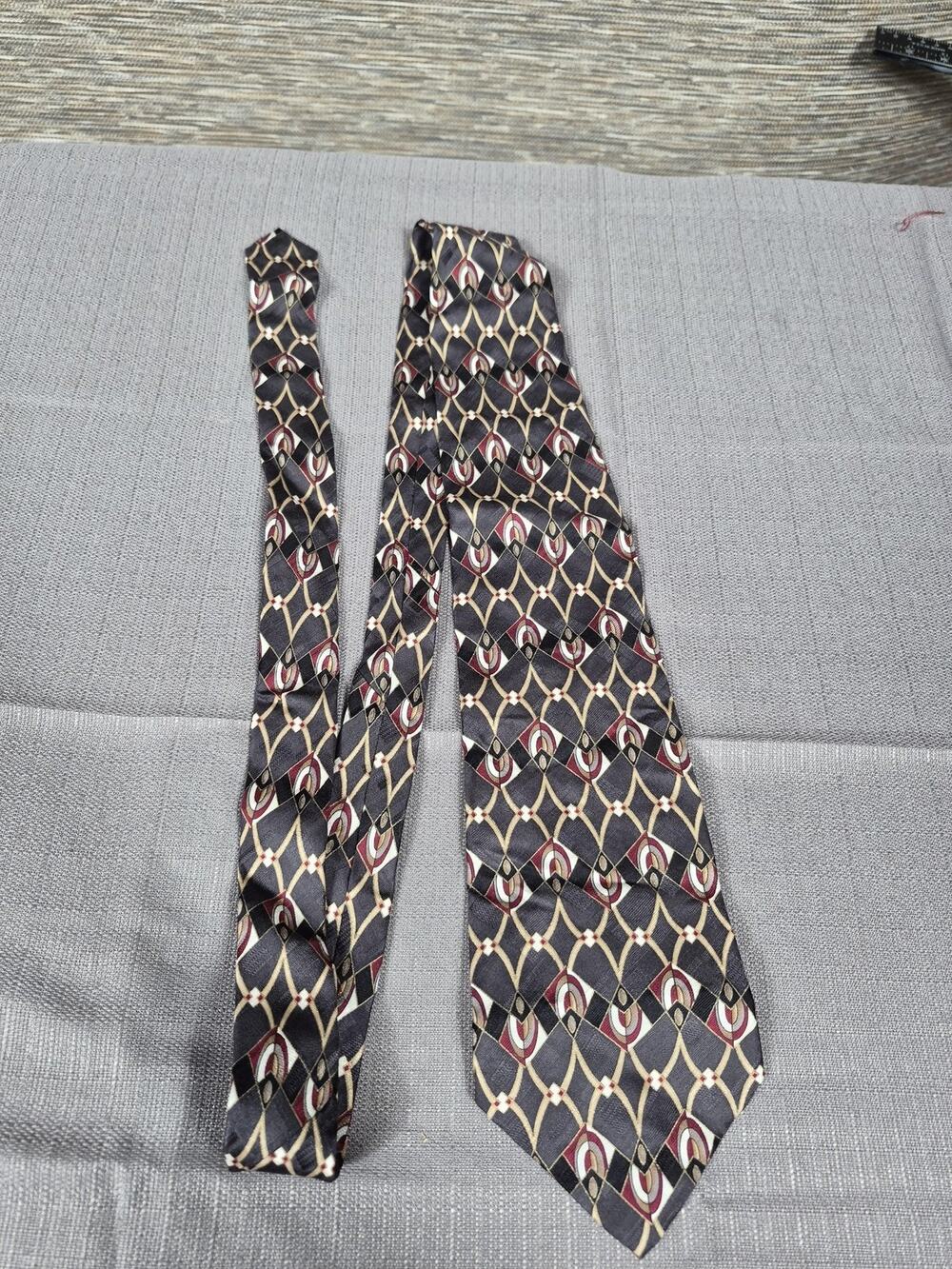 Zylos George Machado Tie Mens Gray Silk Geometric Lattice Classic Necktie USA